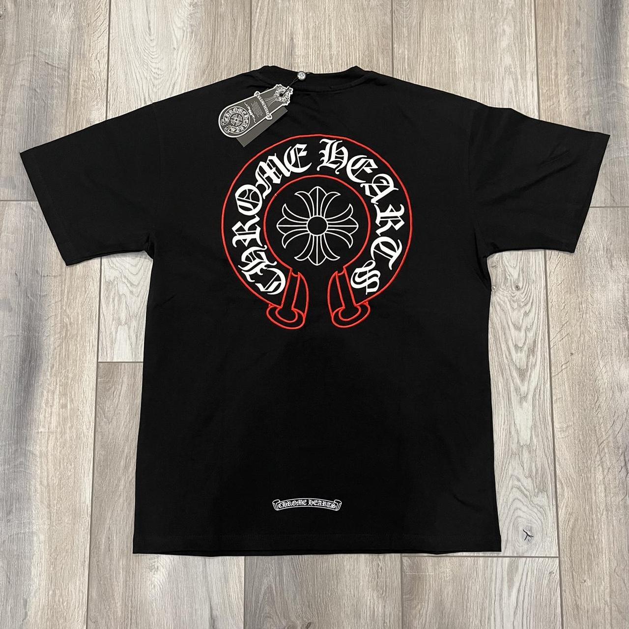 Chrome Hearts Red Embroidered Horseshoe Logo Tee... - Depop