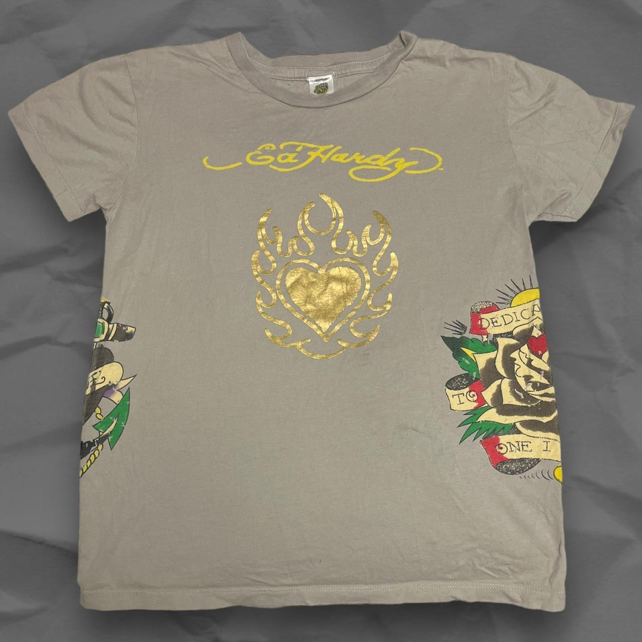 Ed Hardy Flaming Heart Graphic Tee Marked as... - Depop