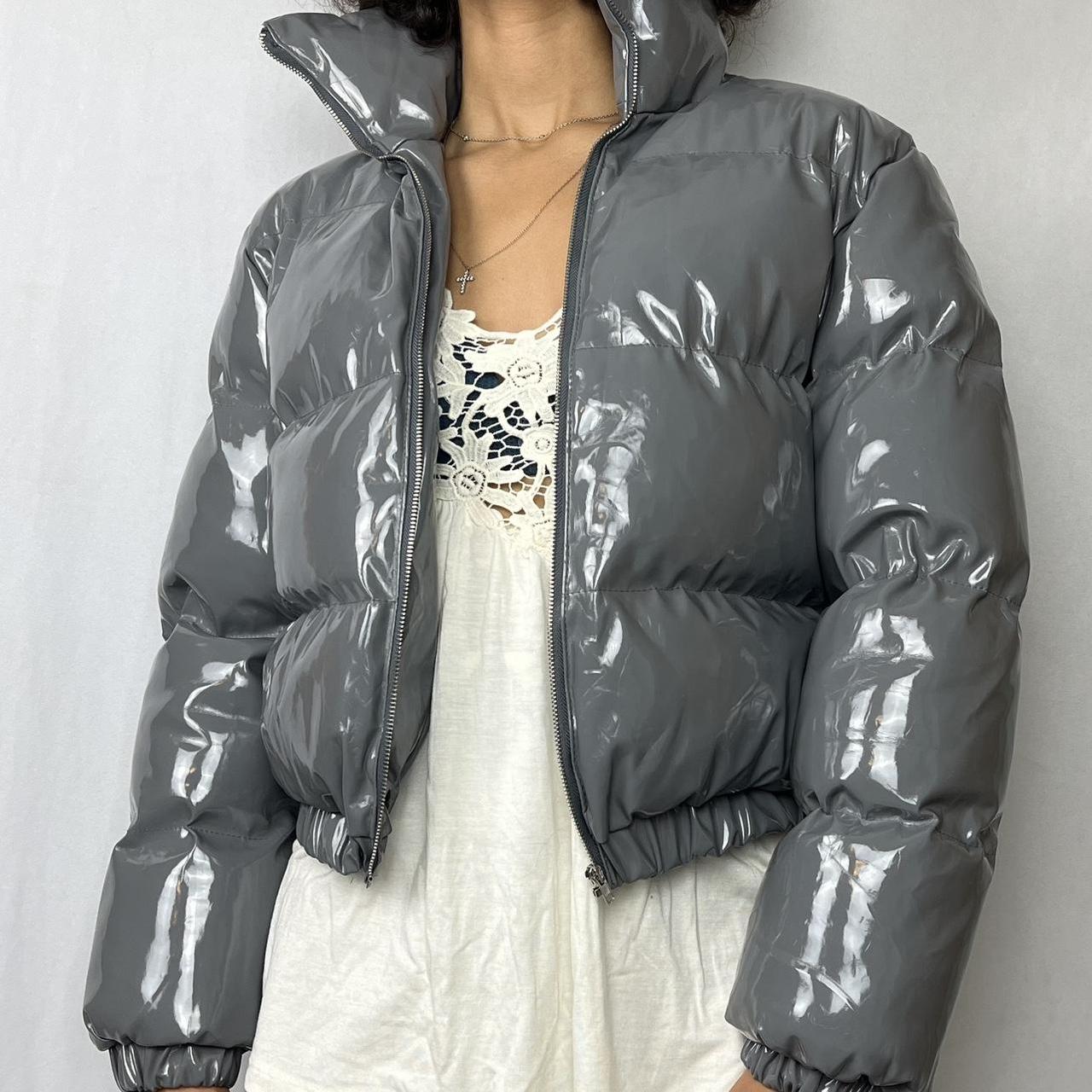 Grey vinyl puffer jacket hotsell