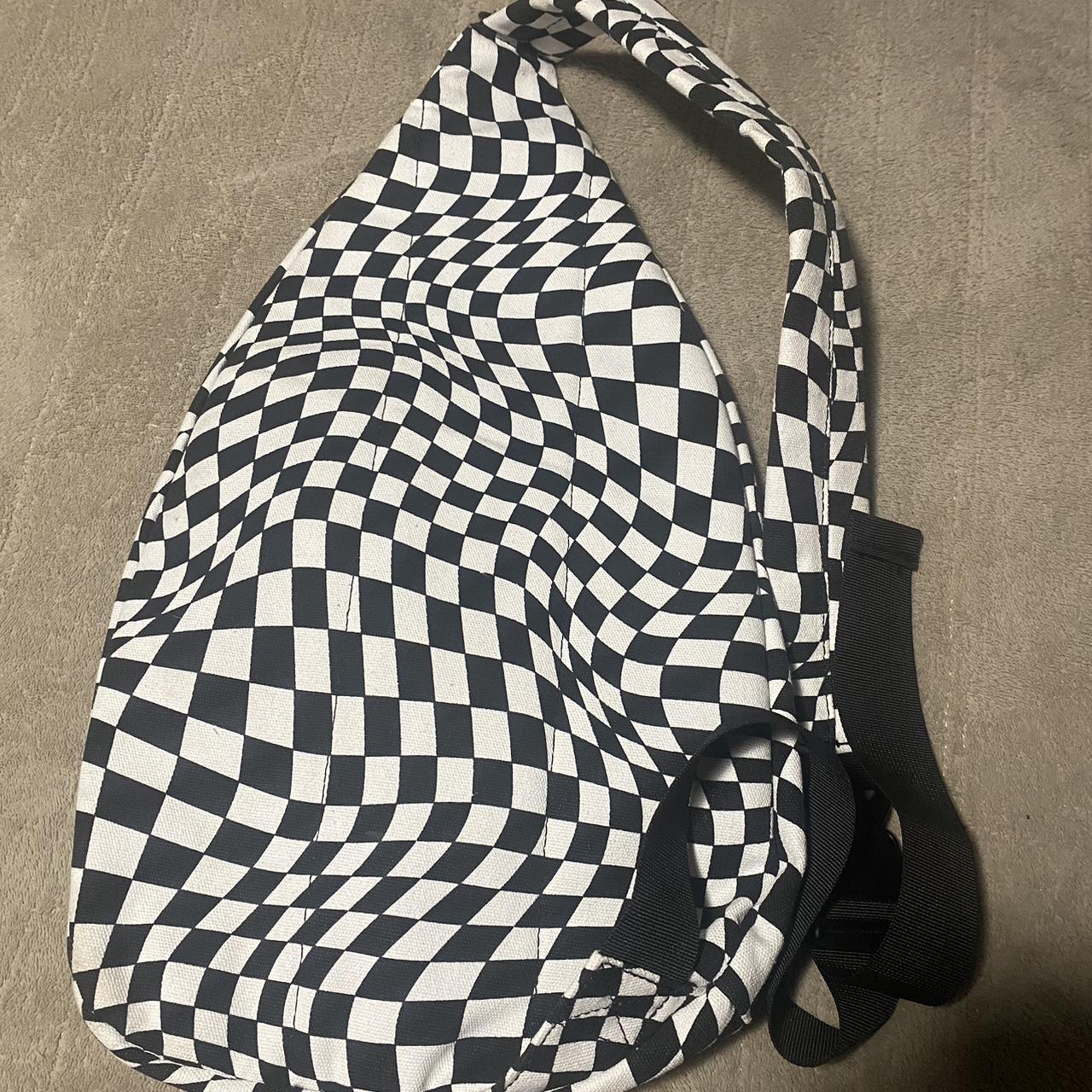 Zip up Black white checkered bag with beige lining - Depop
