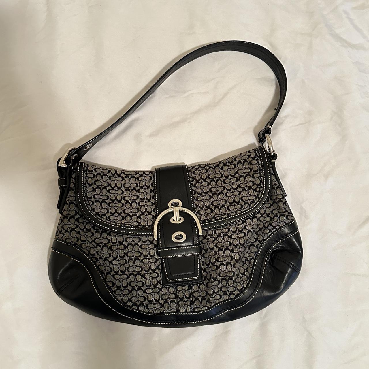 Vintage COACH black leather canvas hobo shoulder... - Depop