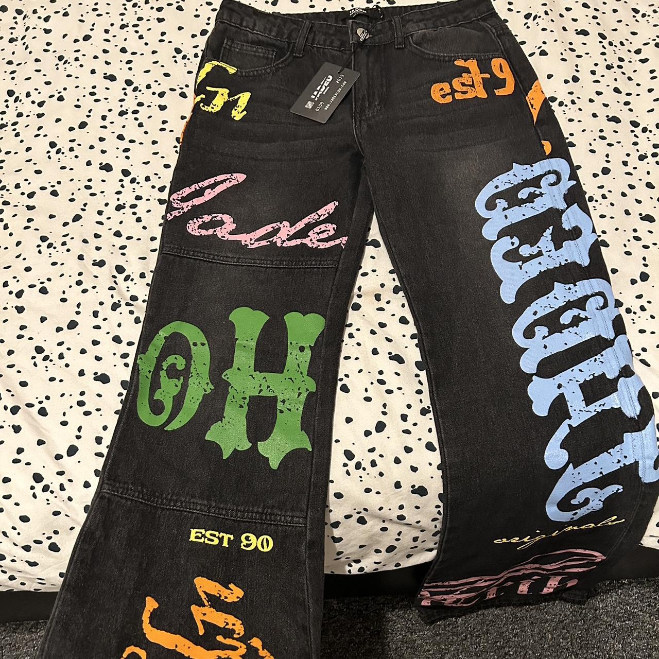 Jaded London graffiti style flared jeans Size W25 | Depop