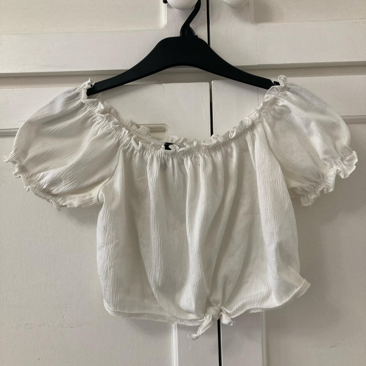 h&m white crop top with tie. free shipping - Depop