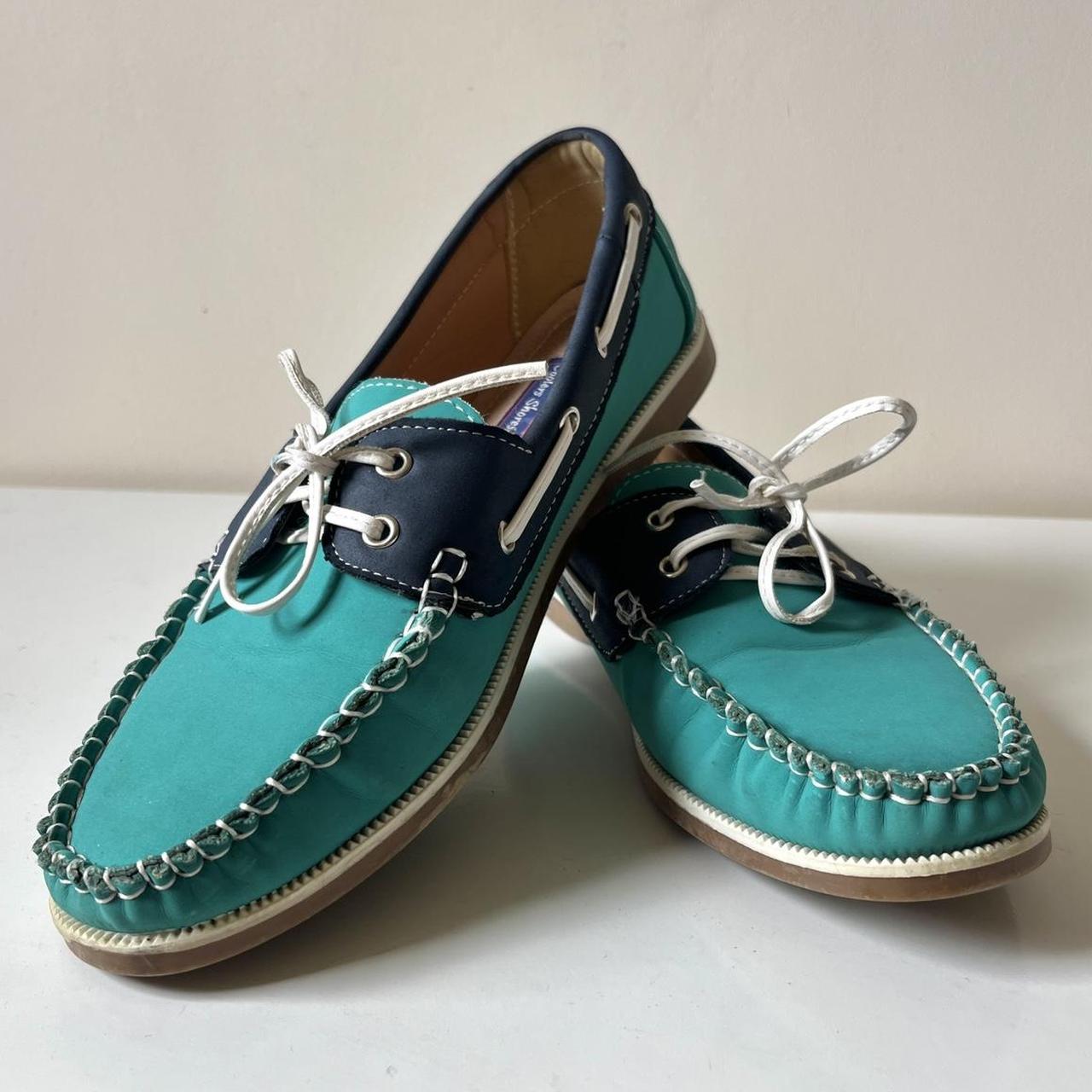 The cutest teal leather moccasin boat shoes in teal... Depop