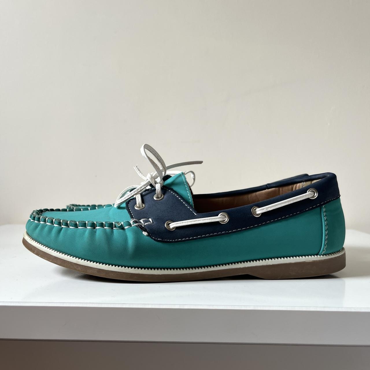 The cutest teal leather moccasin boat shoes in teal... - Depop