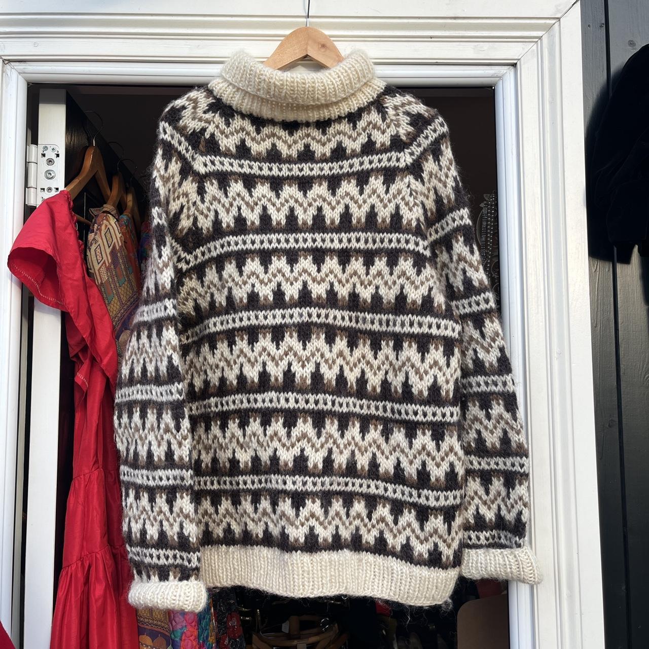 Handknitted Chunky Wool Fair Isle Fisherman Jumper Depop