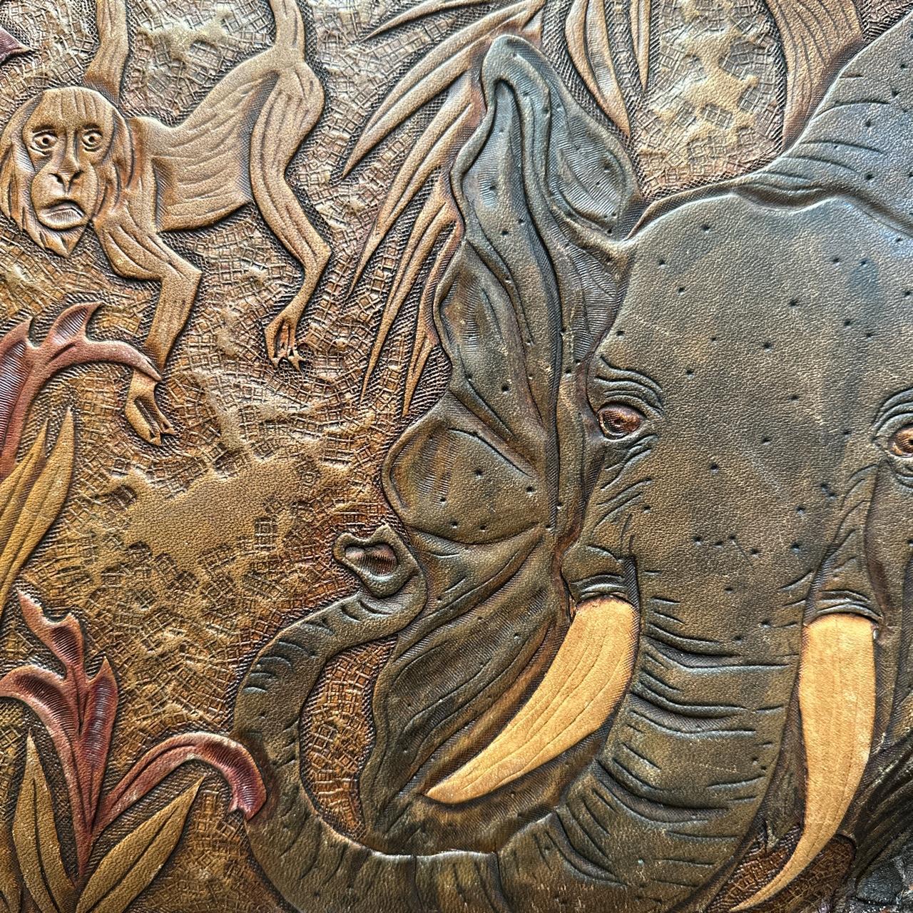 Vintage Embossed Tooled Safari Elephant Genuine - Depop