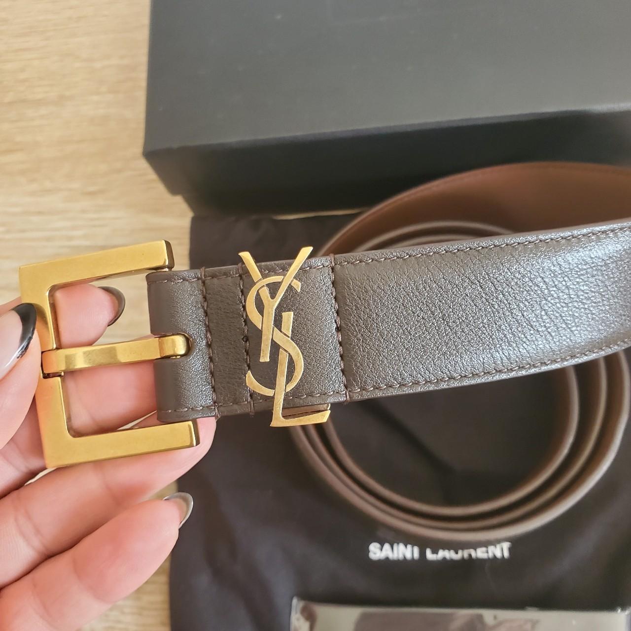 1980's YSL gold leather accent belt - Depop