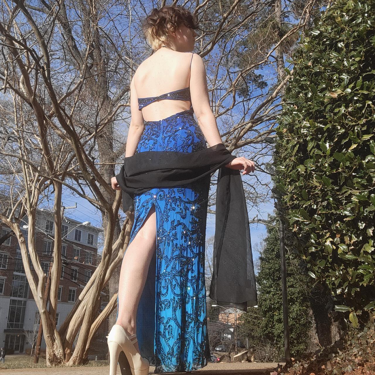 Women's Blue and Black Dress Depop