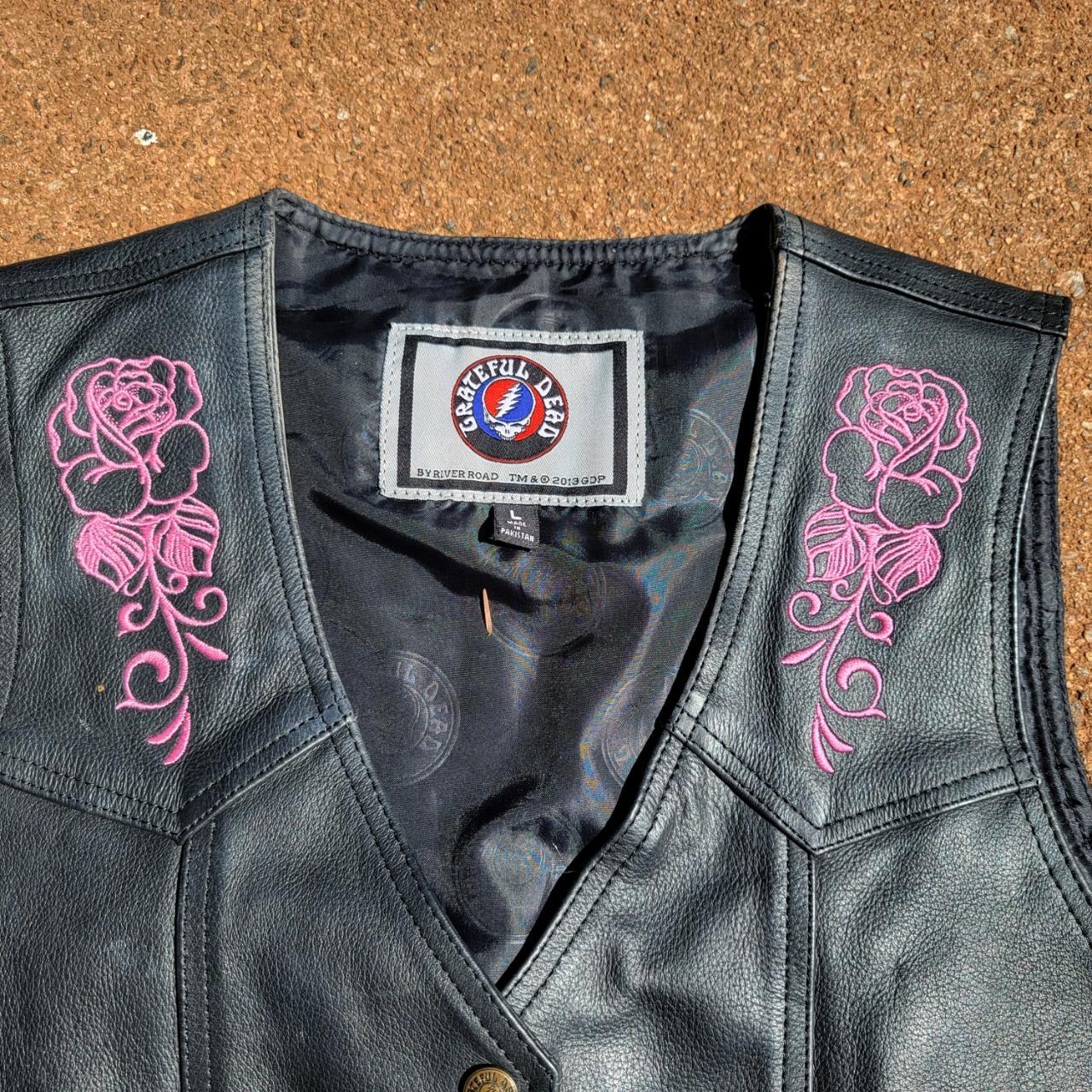 Grateful Dead black leather biker vest with... - Depop