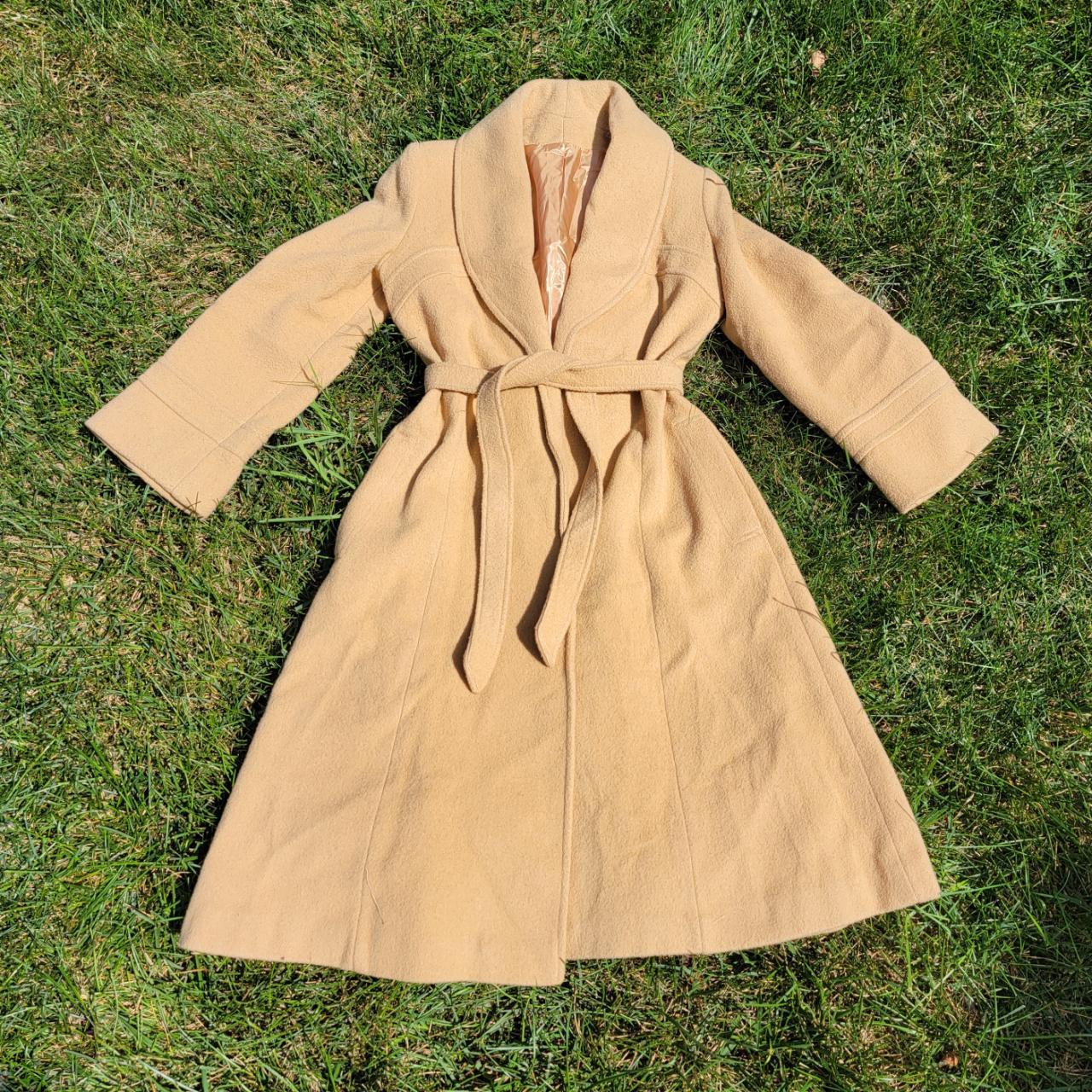 vintage retro tan long trench coat with built in... Depop