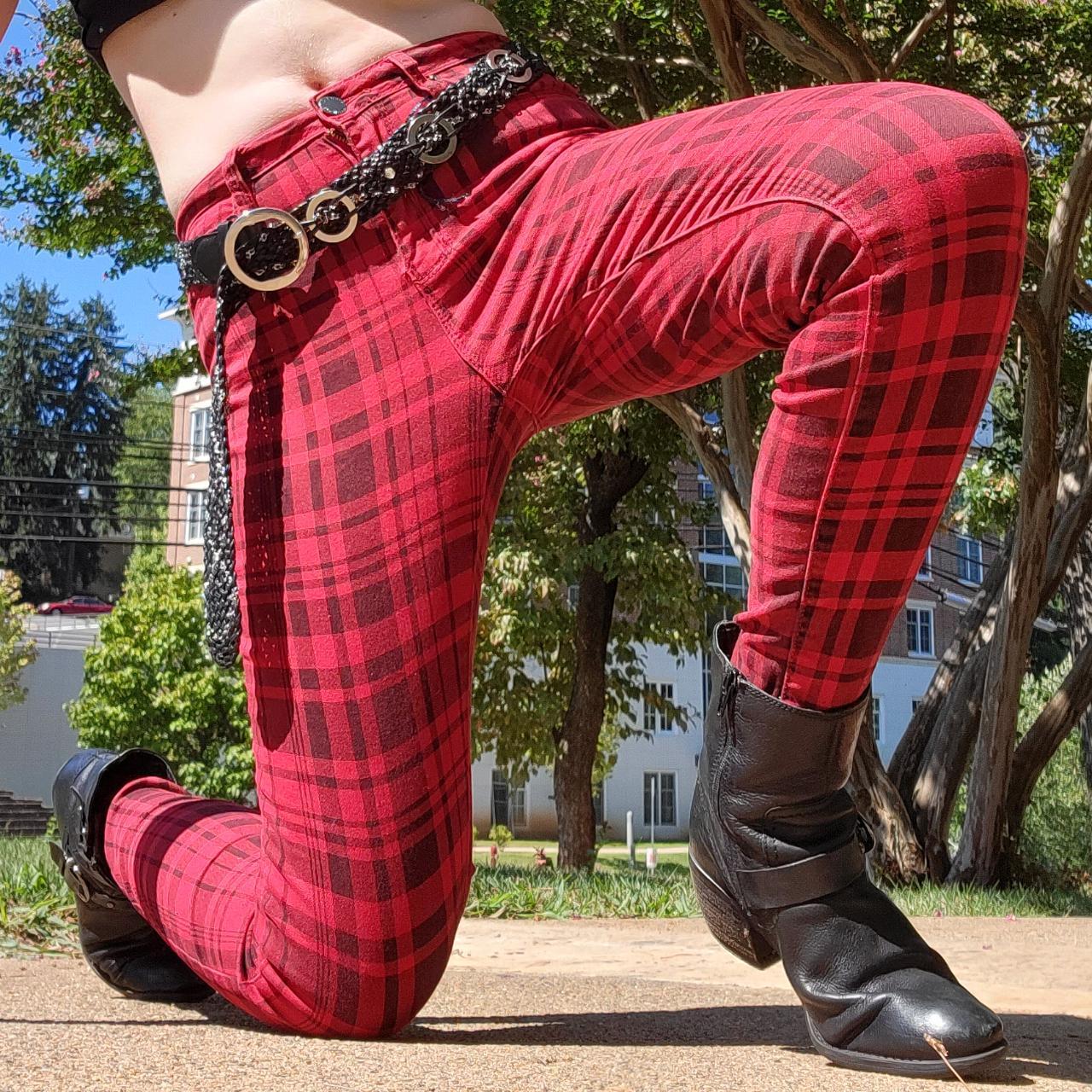 YMI Collections emo red plaid midrise skinny jeans... Depop