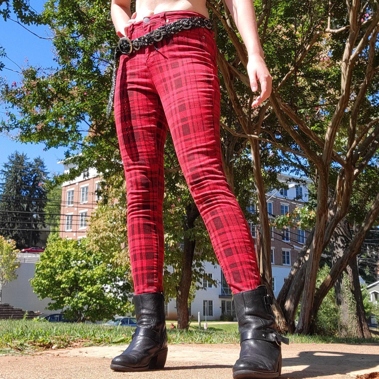 YMI Collections emo red plaid midrise skinny jeans... Depop