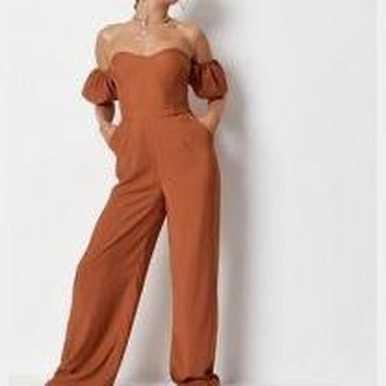 Rust orange off the shoulder jumpsuit Petite Depop