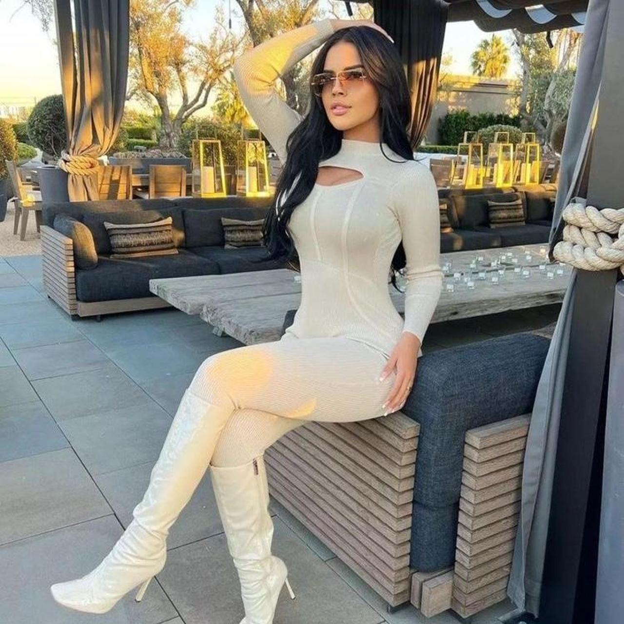 fashion nova cream backless jumpsuit. size xs but... Depop