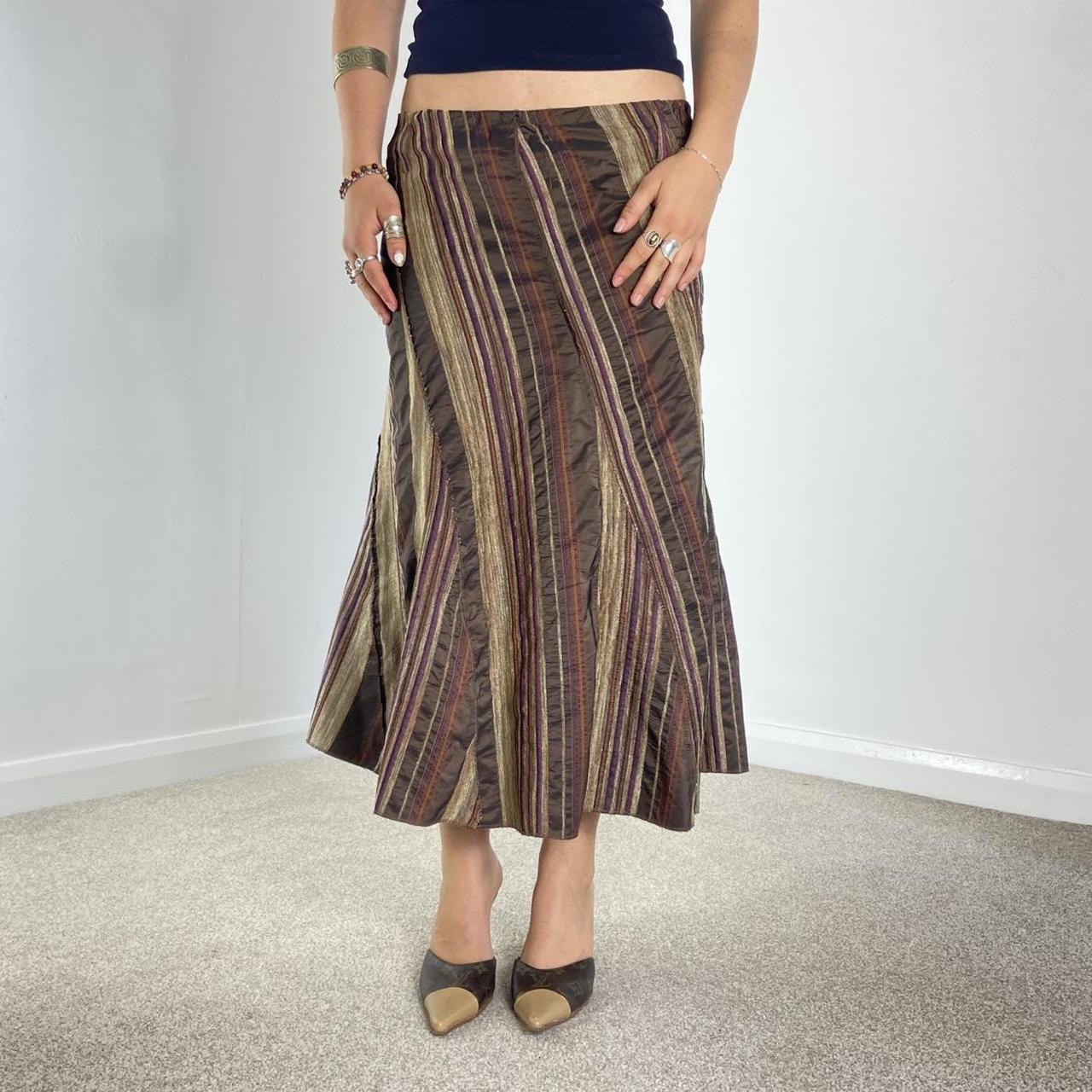 Vintage brown striped midi skirt Italian vintage -... | Depop