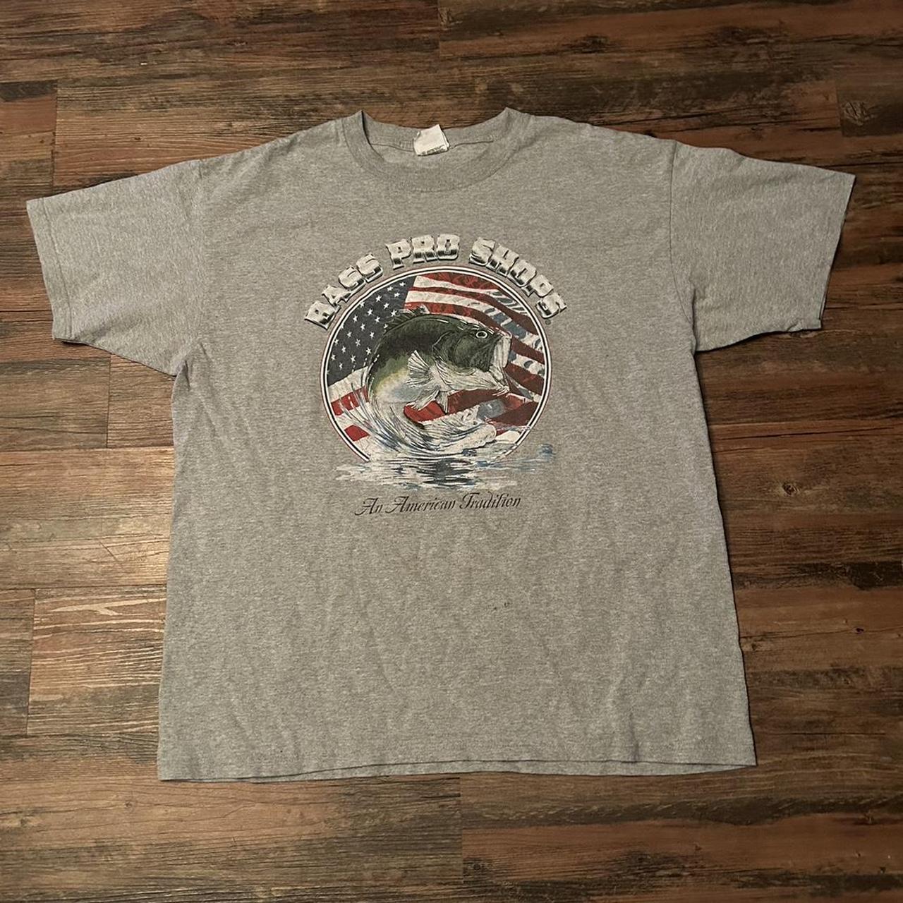 BASS PRO SHOPS An American Tradition Gray Flag T-Shirt Bass Fishing Mens XL