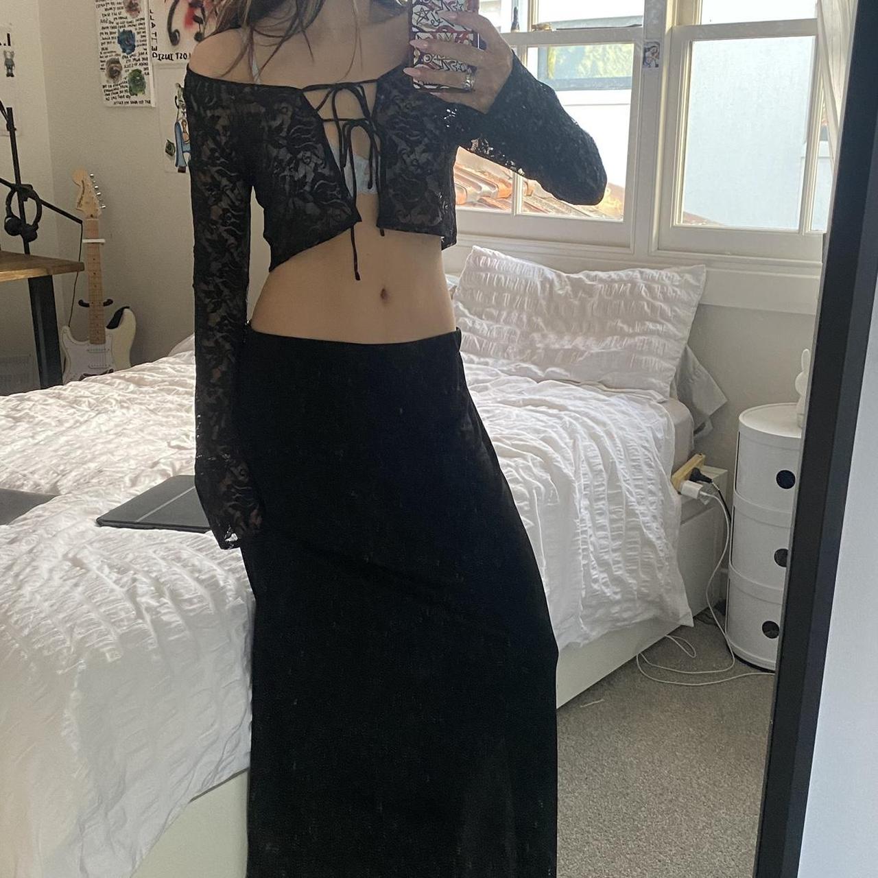 black lace long sleeve top worn once perfect... - Depop