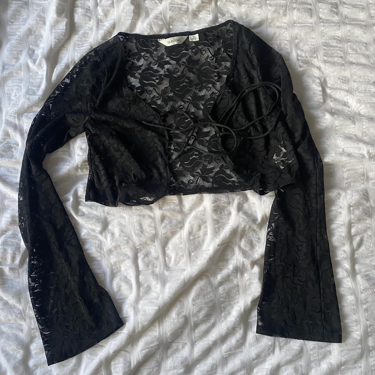 black lace long sleeve top worn once perfect... - Depop