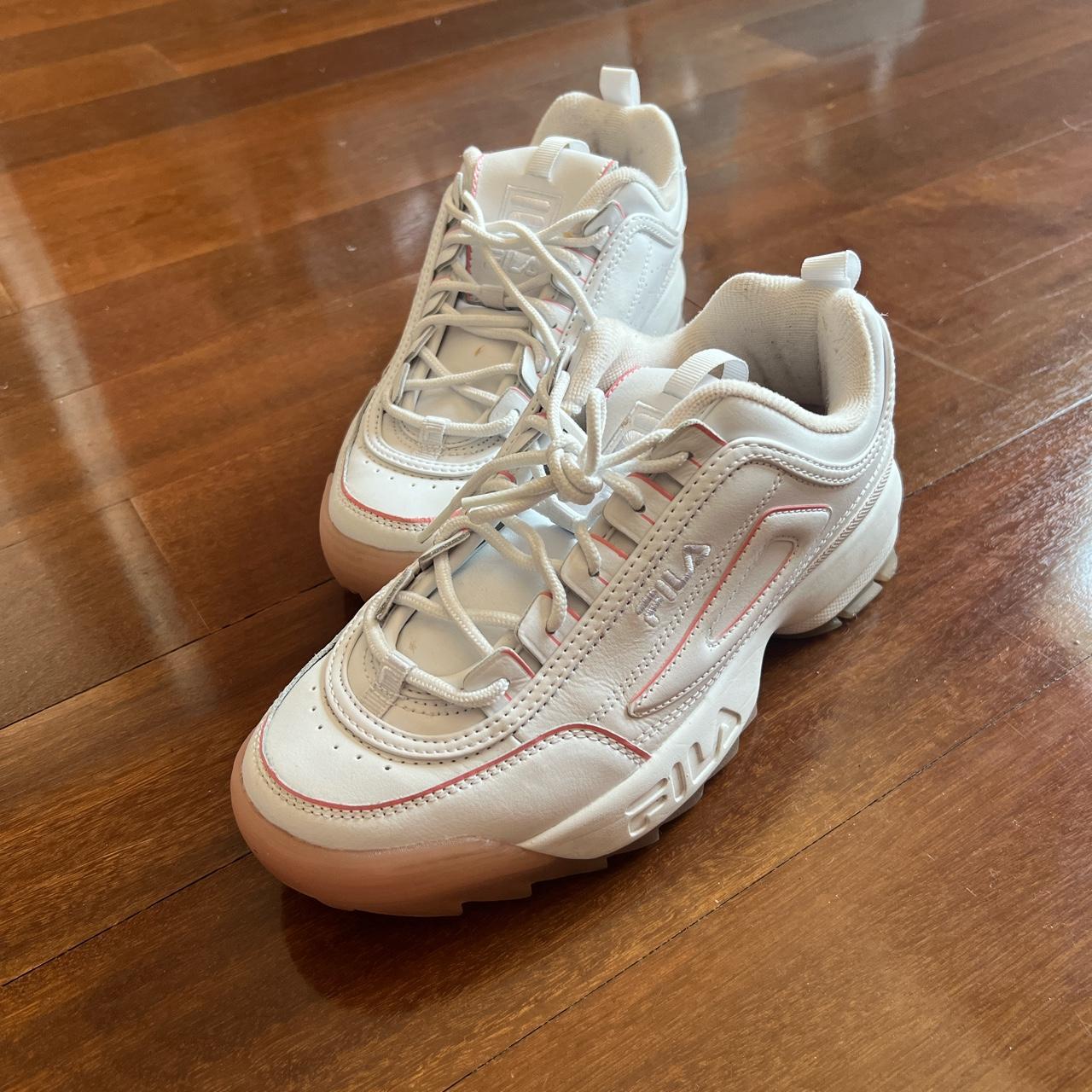 pink and white filas