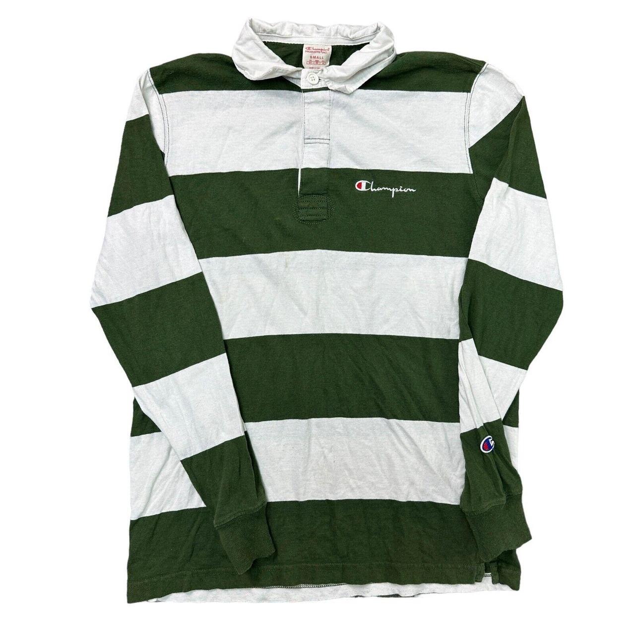 Champion Rugby Polo Shirt Striped Long Sleeve Green... - Depop