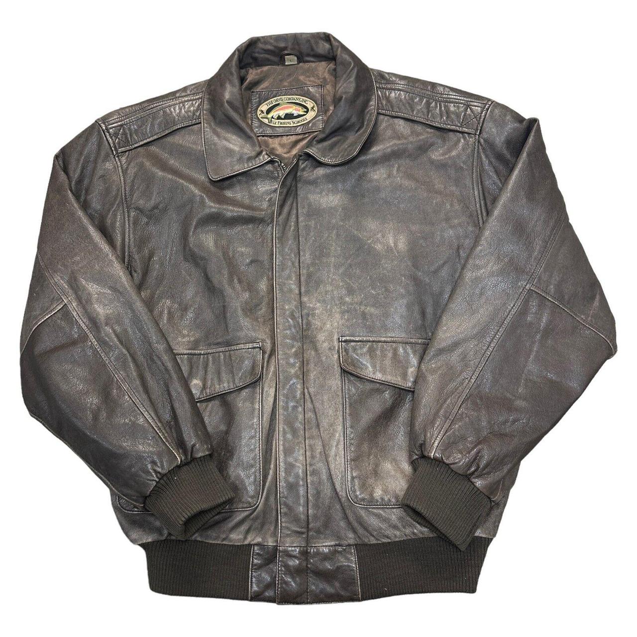 Orvis Leather Bomber Jacket Fly Fishing Schools... Depop