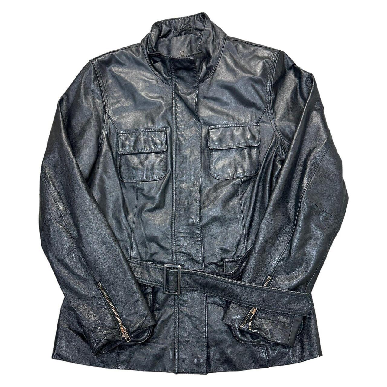 F F Leather Jacket Field Full Zip Pockets Retro Y2K