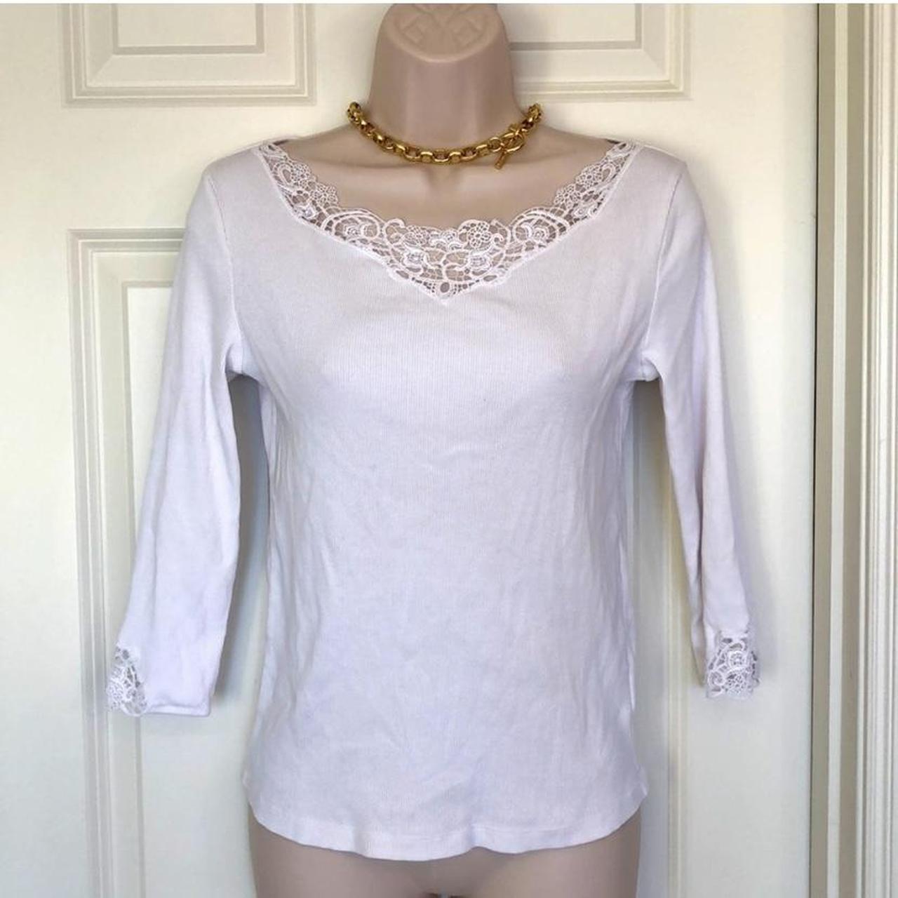 Ralph Lauren Women's Shirt - White - M – Vintage Y2K Ralph Lauren White lace trim …
