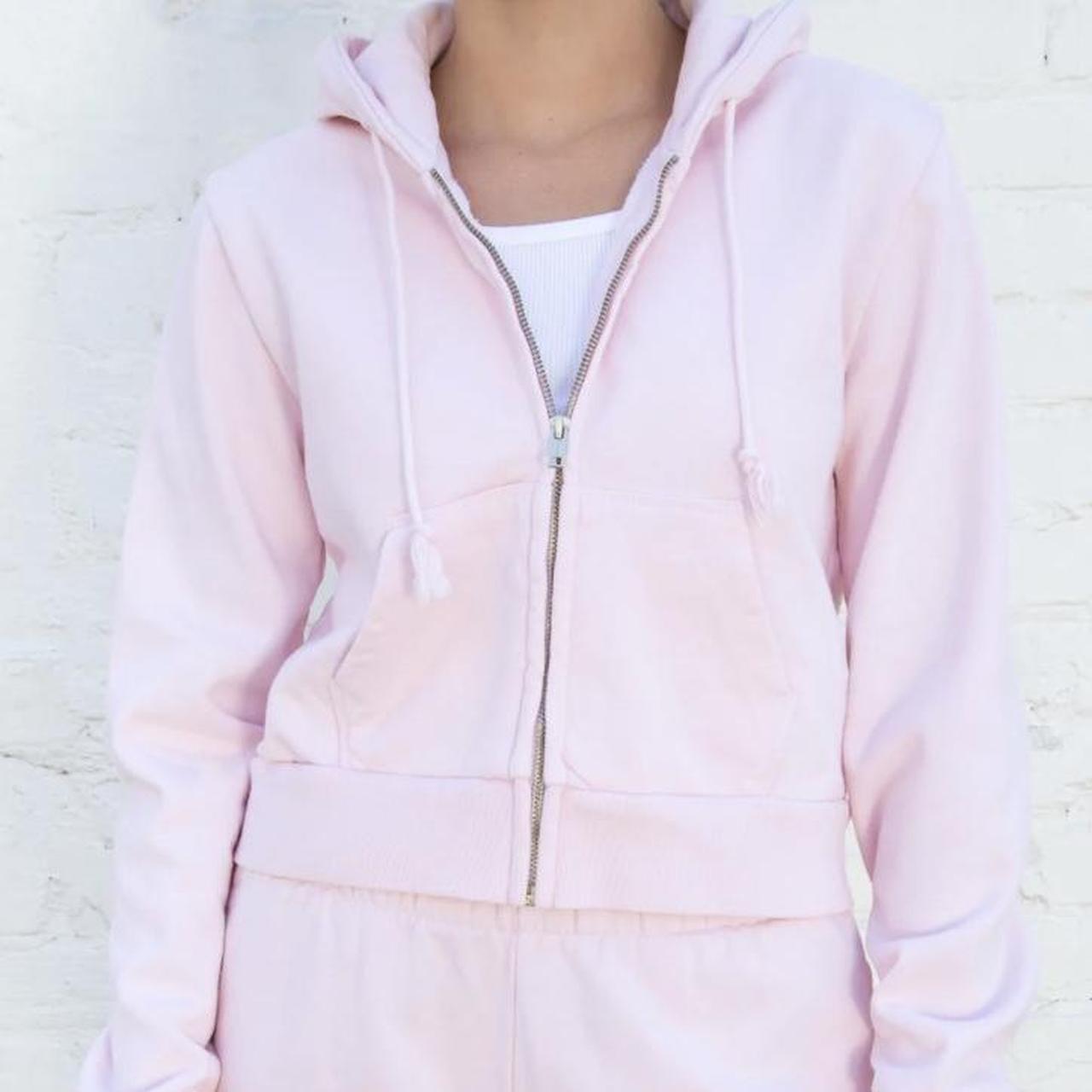 brandy melville pink cropped hoodie in perfect... Depop
