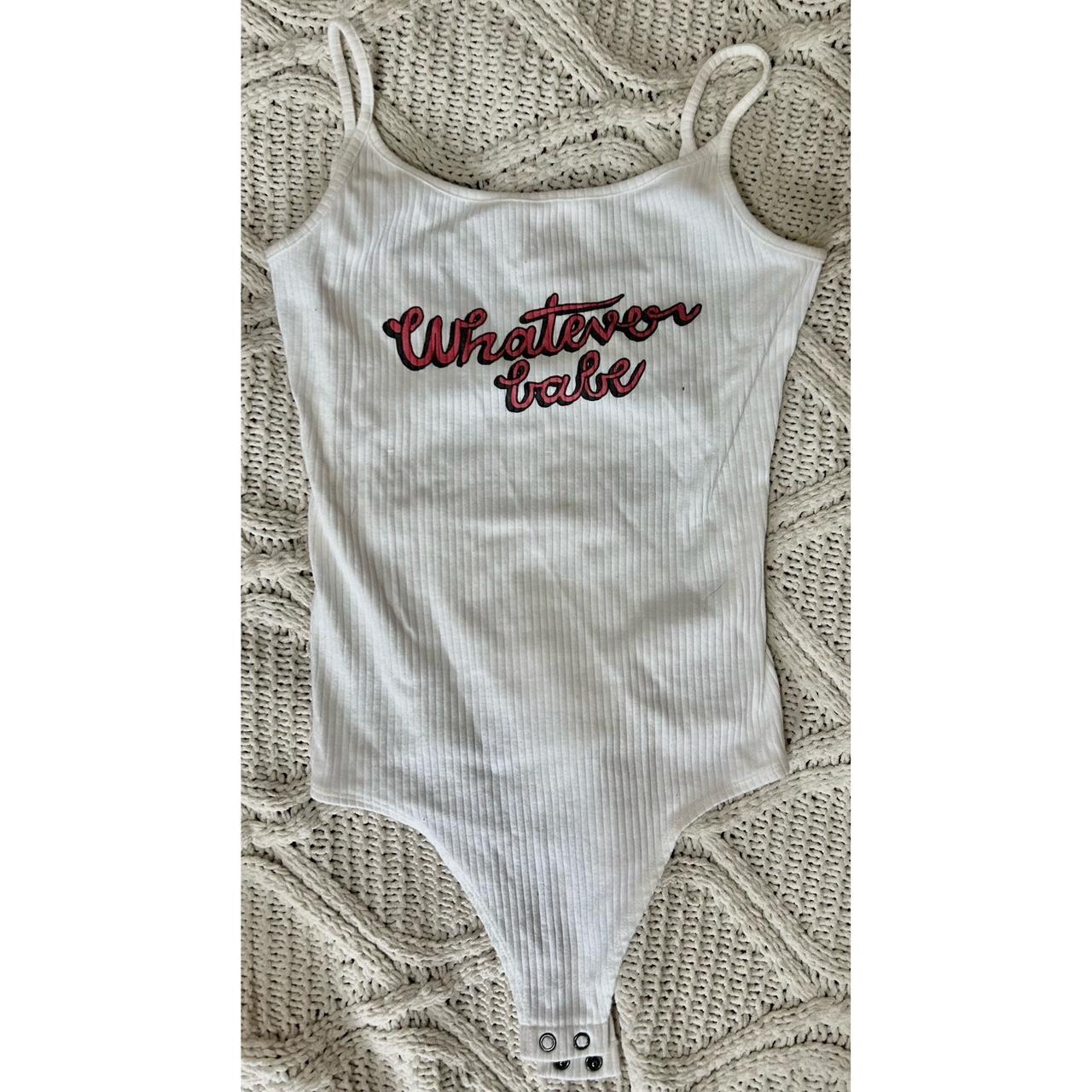 “Whatever Babe” White Bodysuit Worn Couple Times/... - Depop