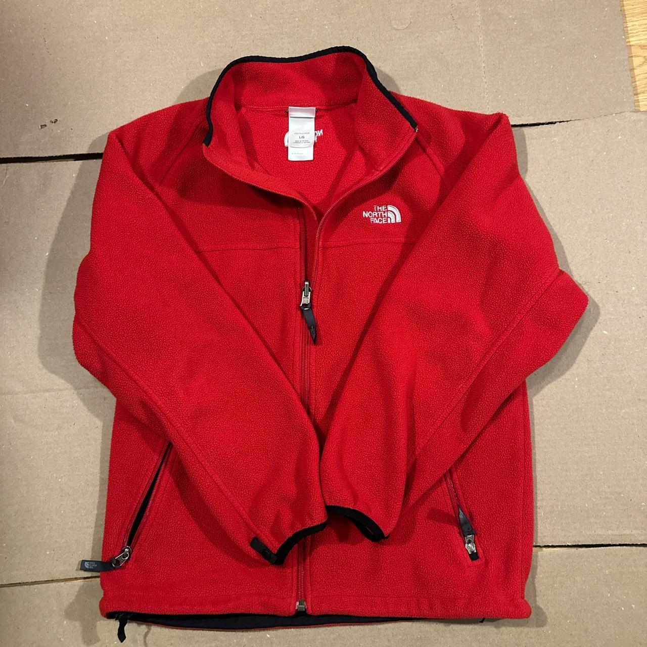 Cherry red North face zip up, tagged a youth Large... - Depop