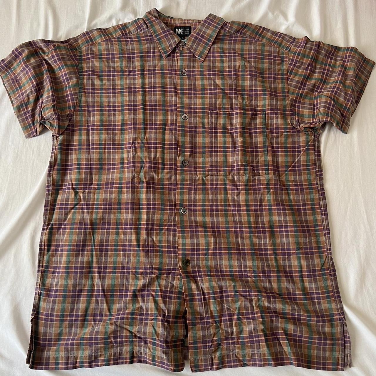 Plaid Issey Miyake short sleeve button up - Depop