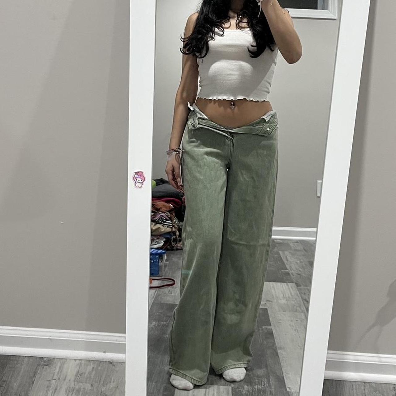 Green Wide Leg Jeans 💗 Can Be Worn High Rise And Low - Depop