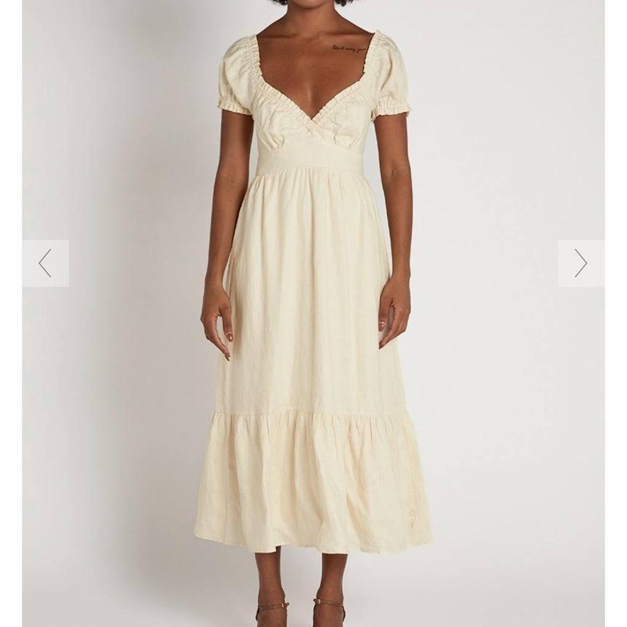 Women's Yellow and Cream Dress Depop