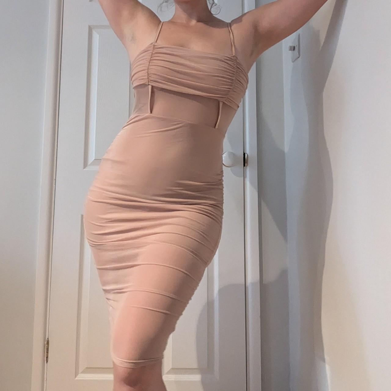 Nude look mesh midi dress from pretty little thing.... - Depop