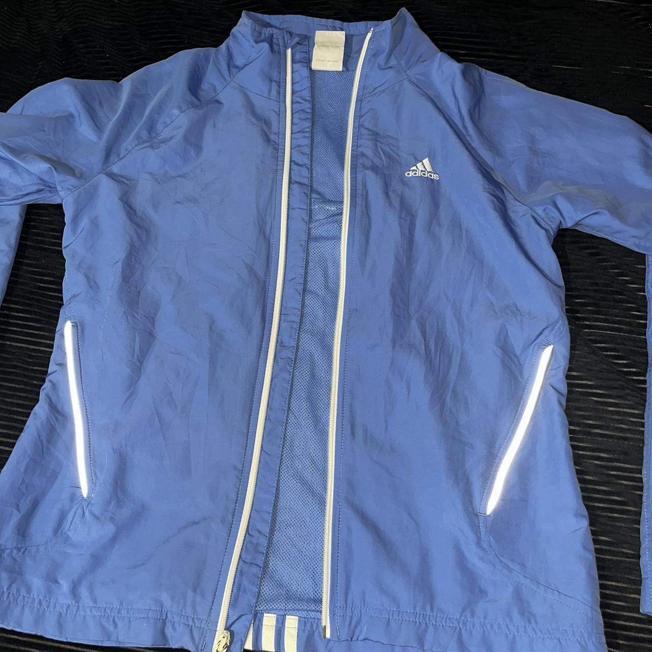 Adidas blue and white windbreaker with