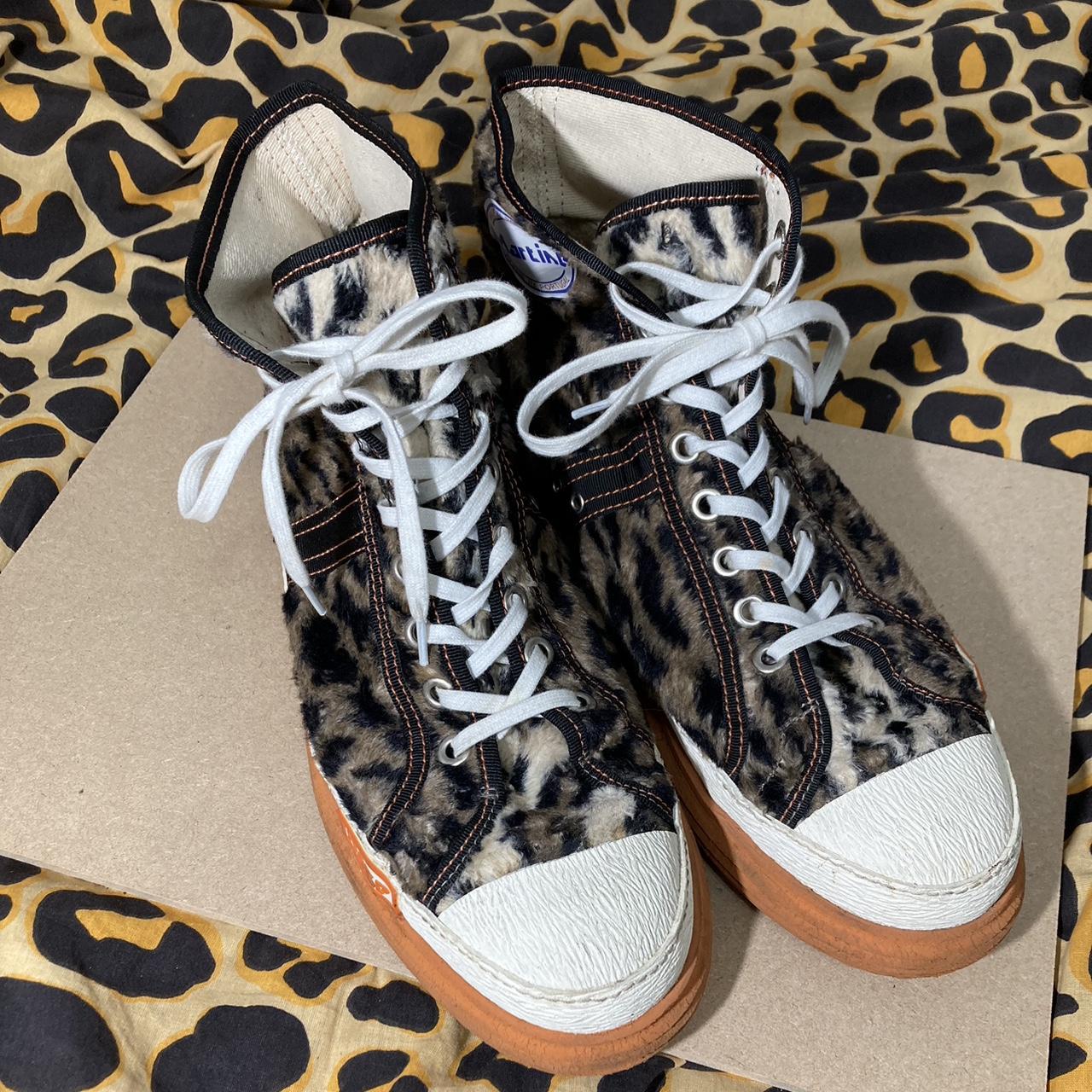 Martine Rose leopard faux fur and canvas sneakers... - Depop