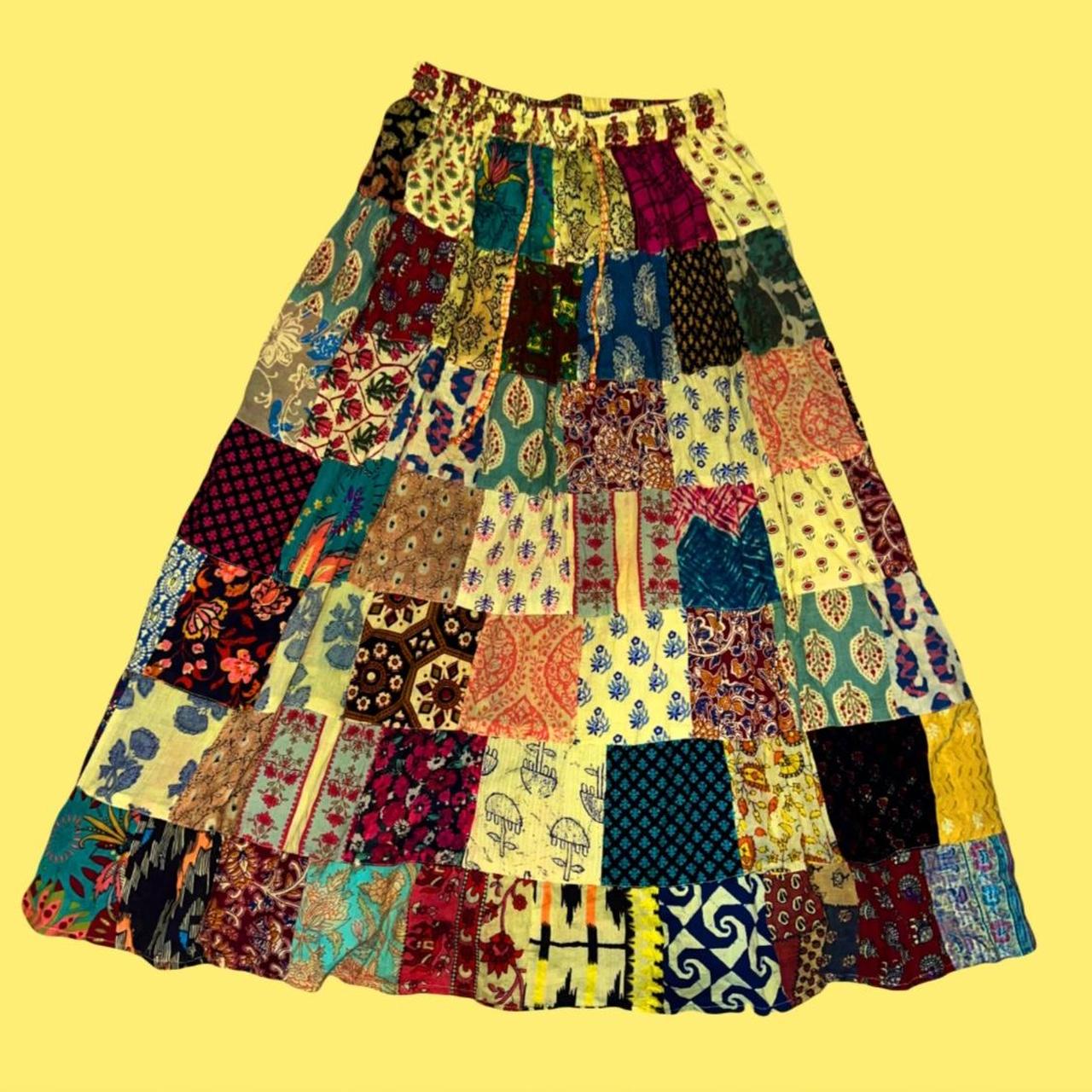 this patchwork maxi skirt is so lovely and perfect... - Depop