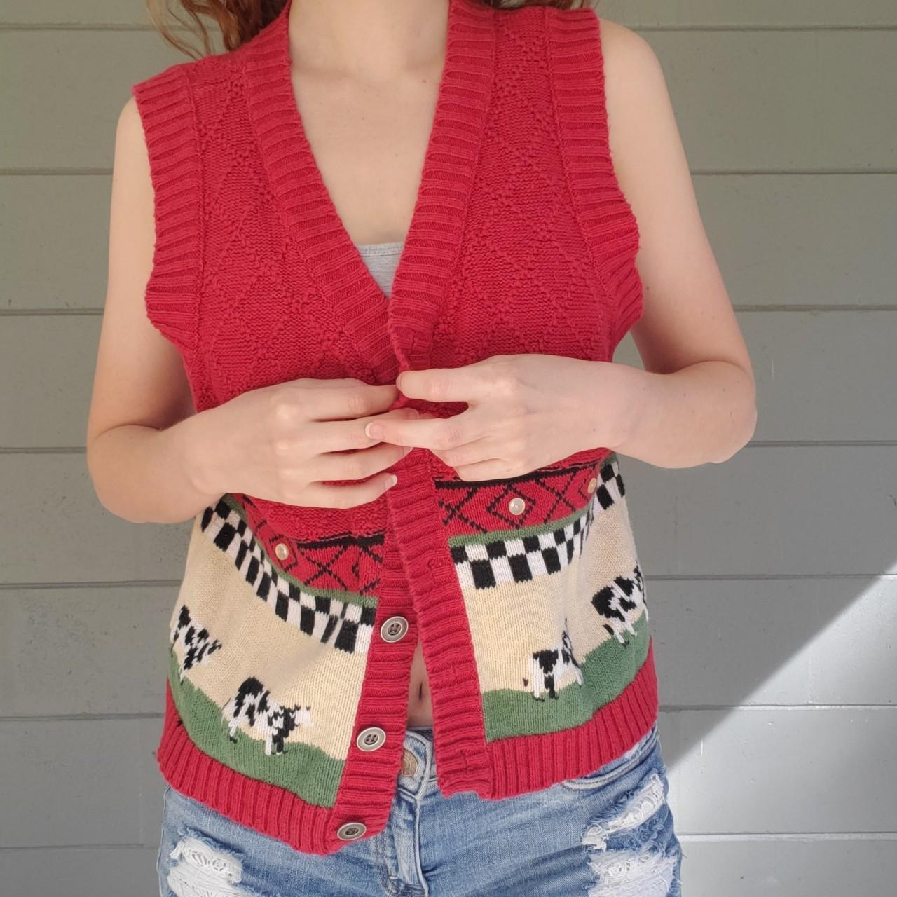 Vintage cow vest!! Stretchy knit material, red... Depop