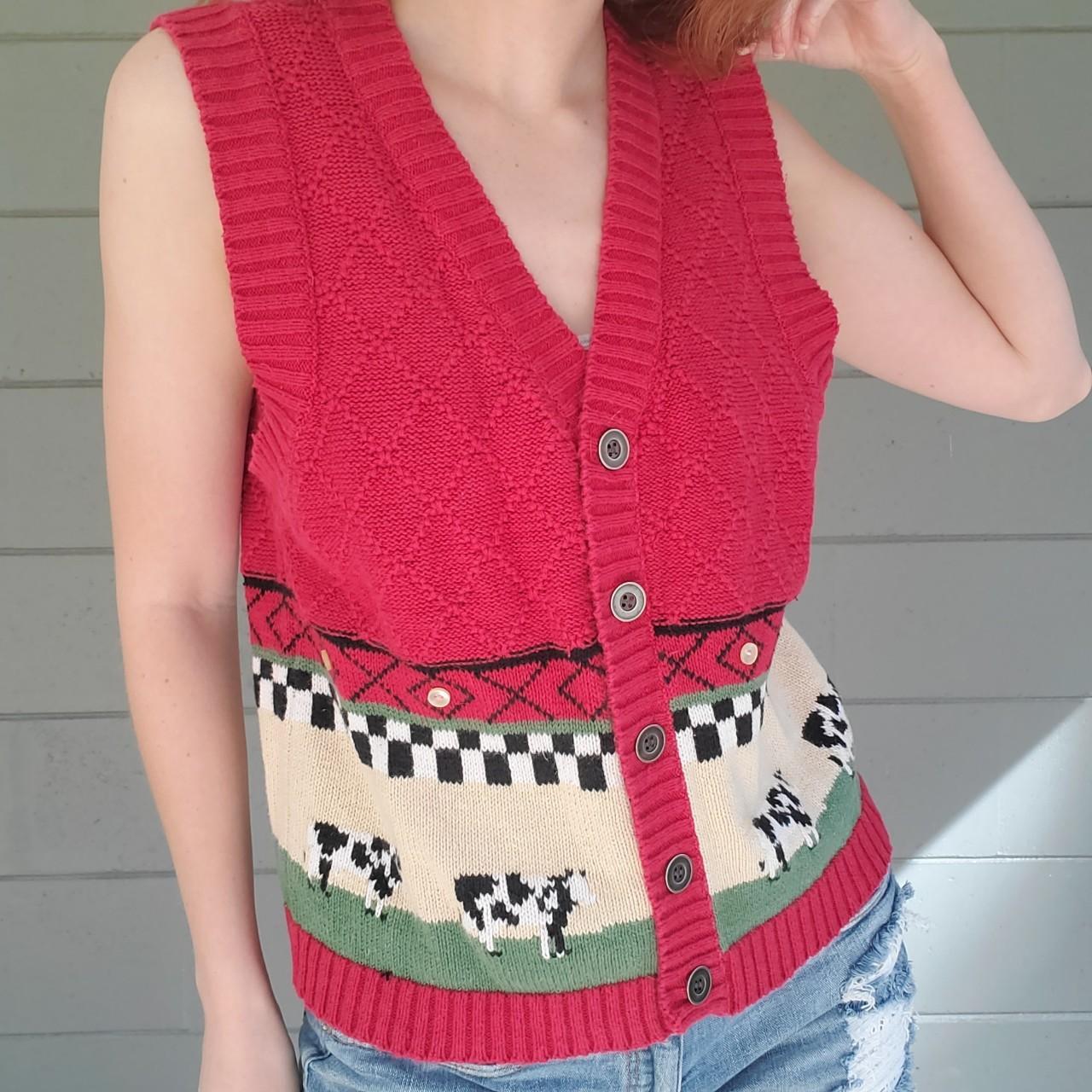 Vintage cow vest!! Stretchy knit material, red... Depop