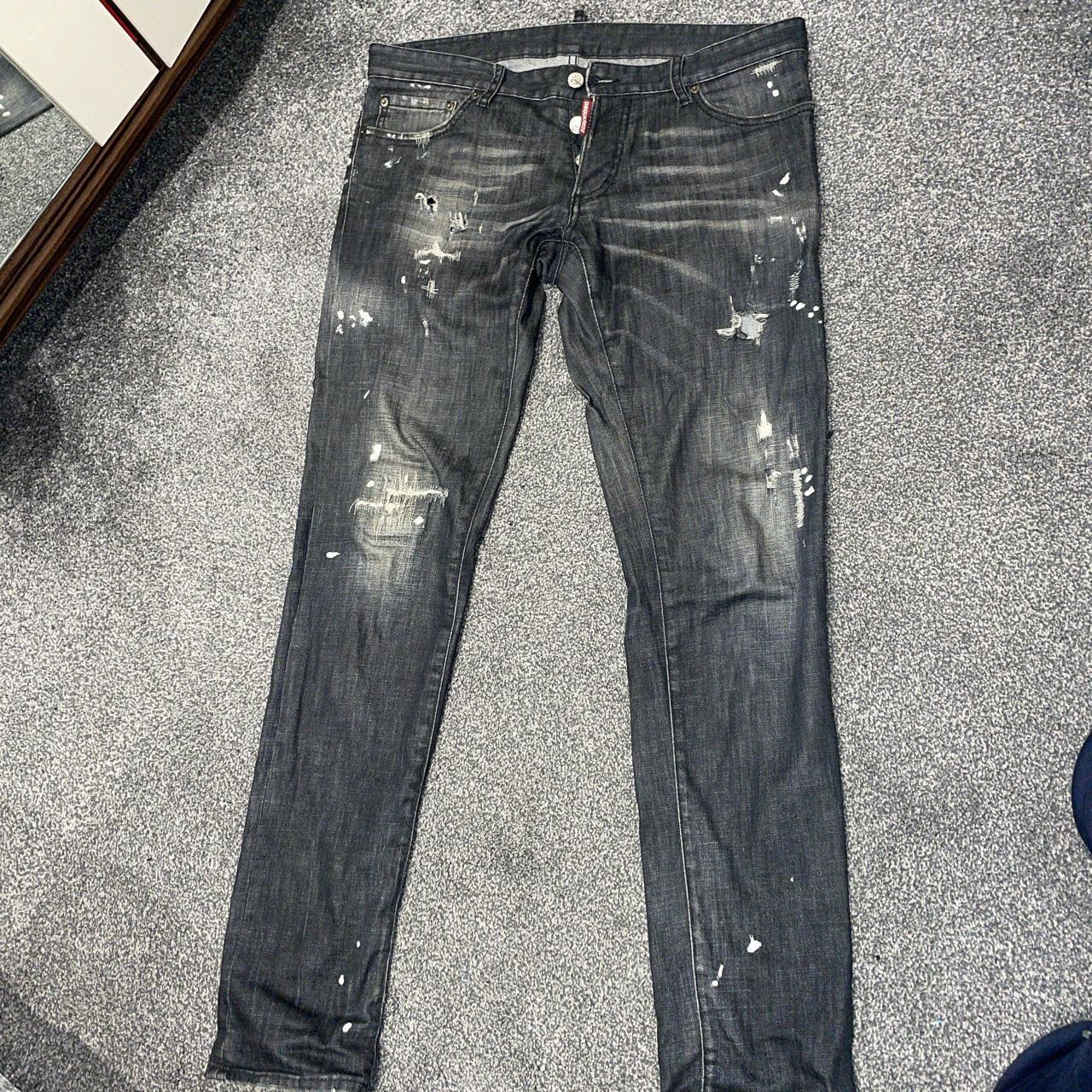 DSQUARED BLACK PAINT SPLATTER DISTRESSED JEANS... Depop
