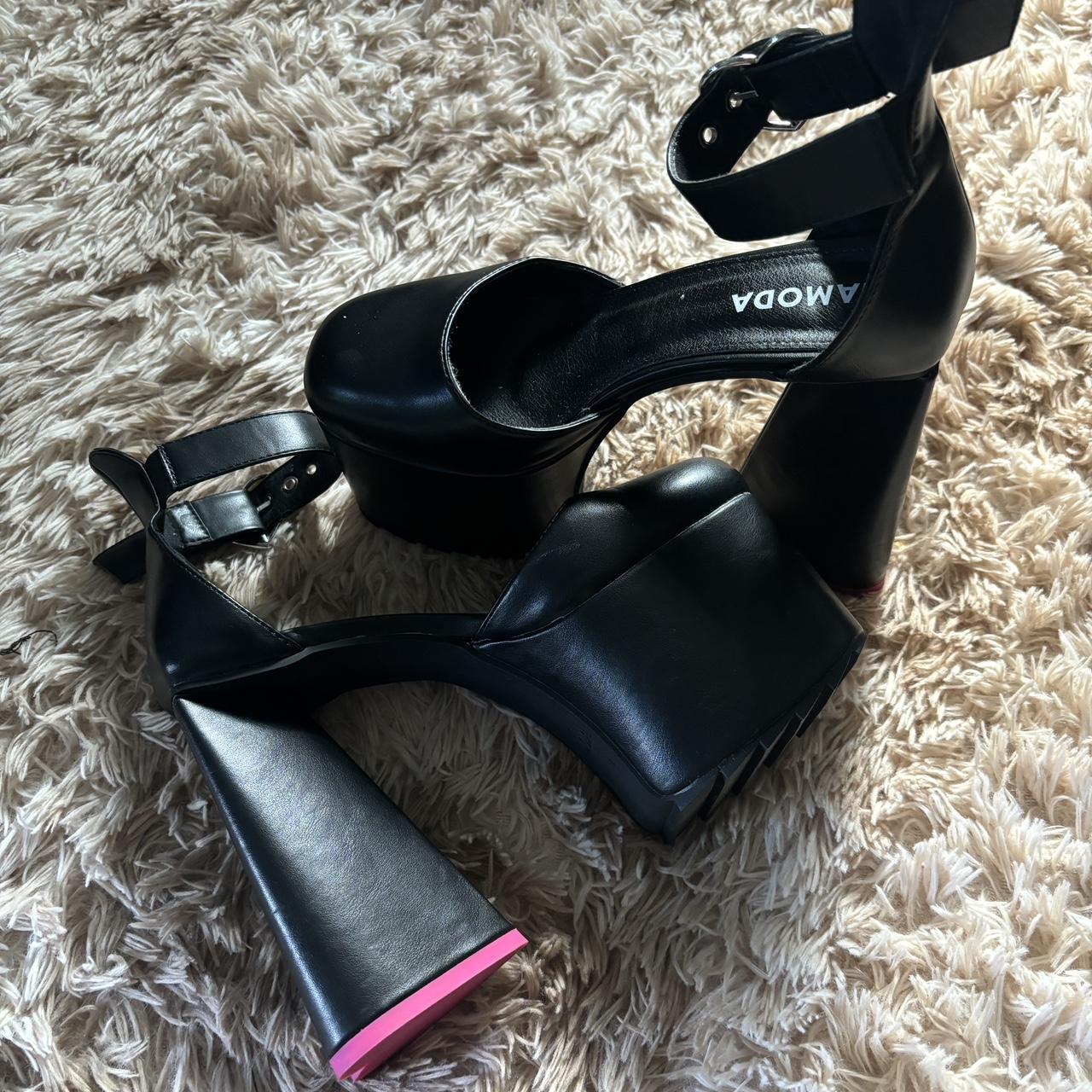 Lamoda pink heart black platform heels, size uk 5/us... - Depop