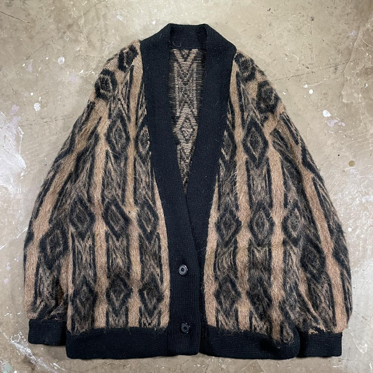 Vintage Aztec Patterned Mohair Cardigan Sweater... - Depop