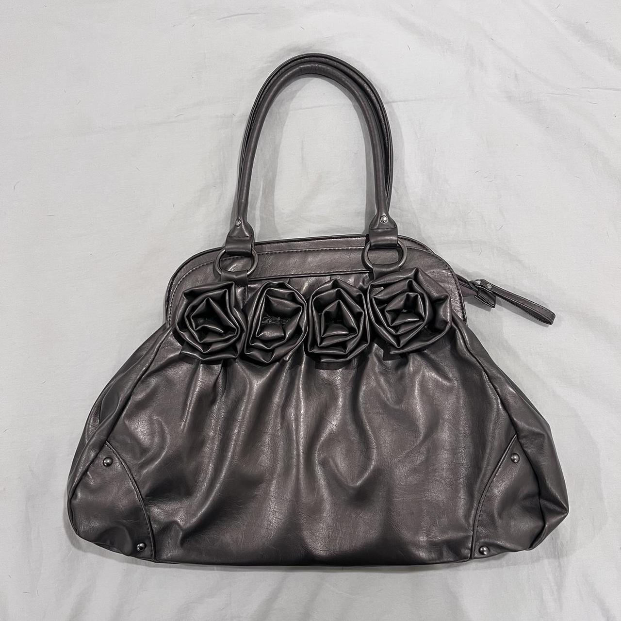 Brighton Leather Rosalie Black 3D Rose Handbag Purse Silver Strap | eBay