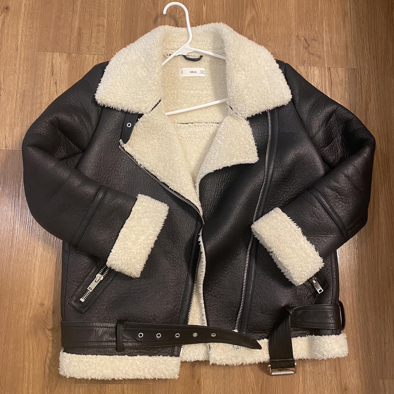 Faux leather and fur biker jacket, fits oversized,... - Depop