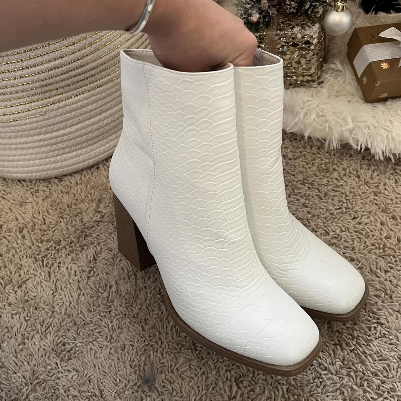 White boots wooden heel sale