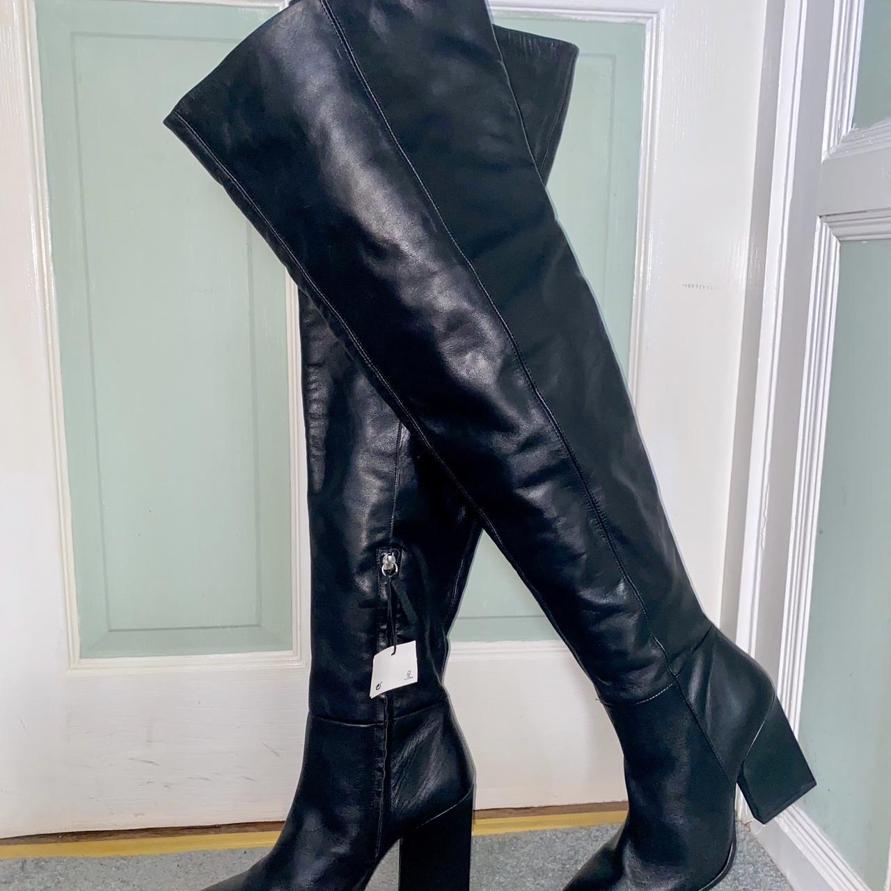 For sale Zara geometric black leather thigh high... - Depop