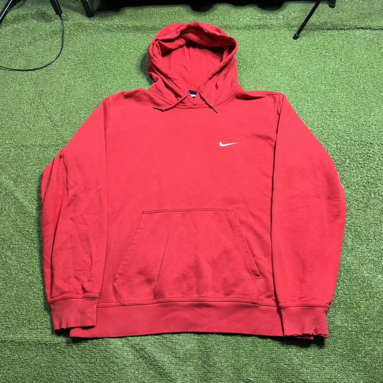 🔥 vintage nike small swoosh red and white hoodie... - Depop