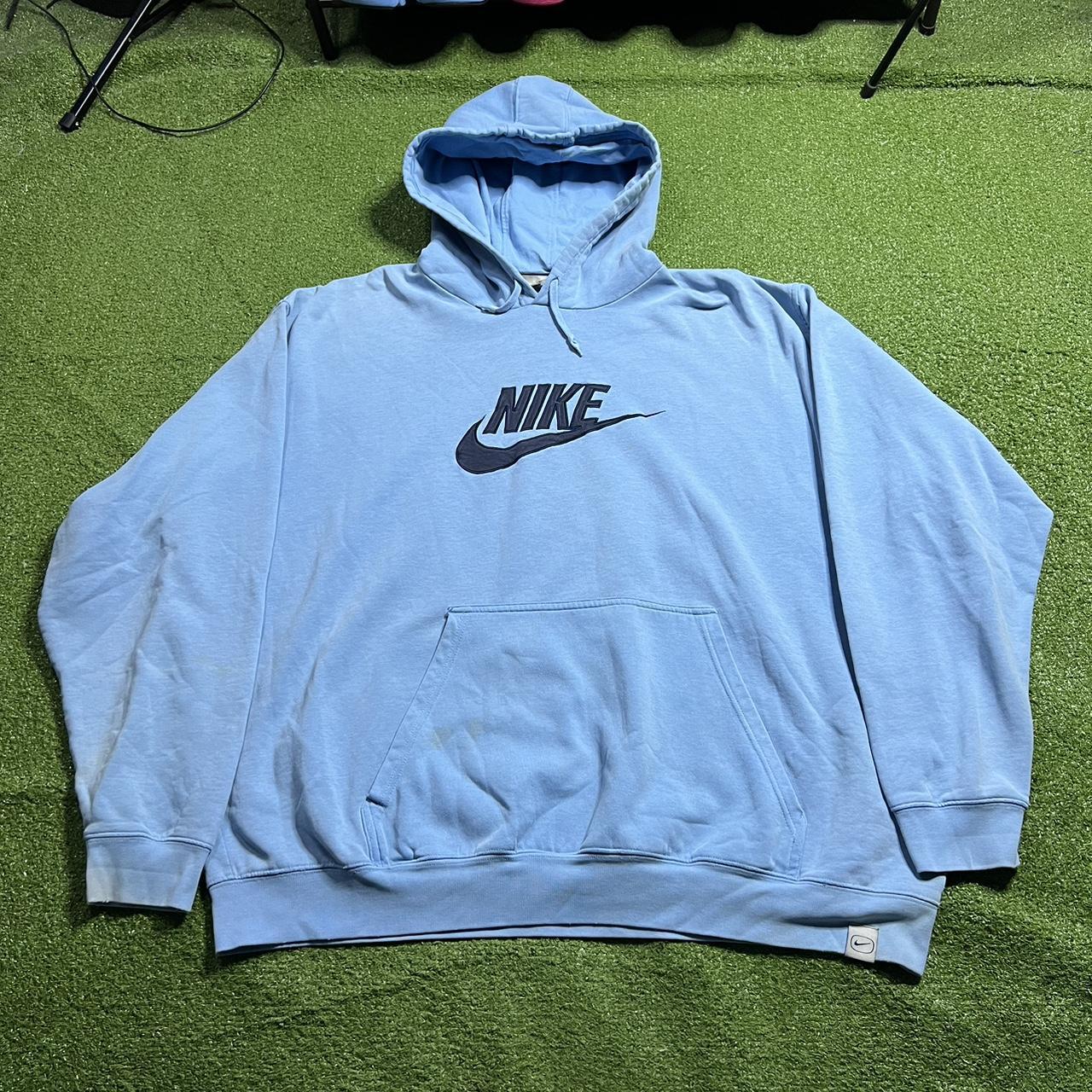 🔥 vintage nike baby blue spell out swoosh hoodie... - Depop