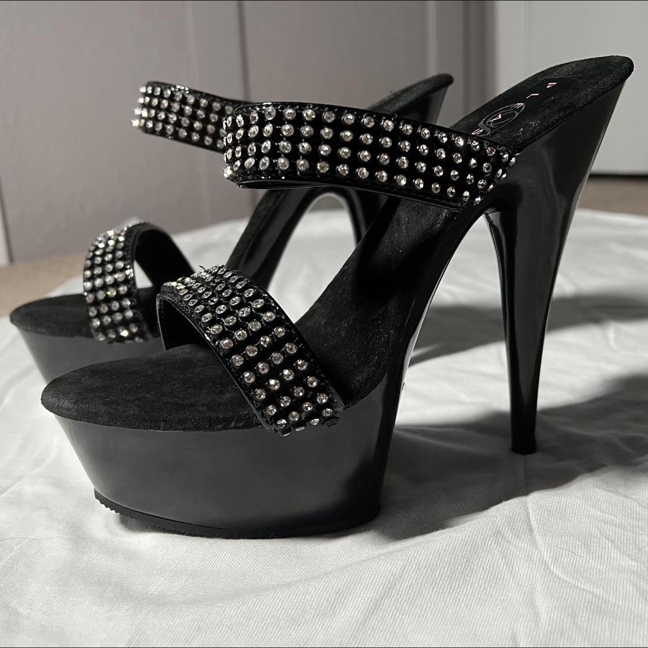 PLEASER black platform heels w rhinestone straps🖤... - Depop